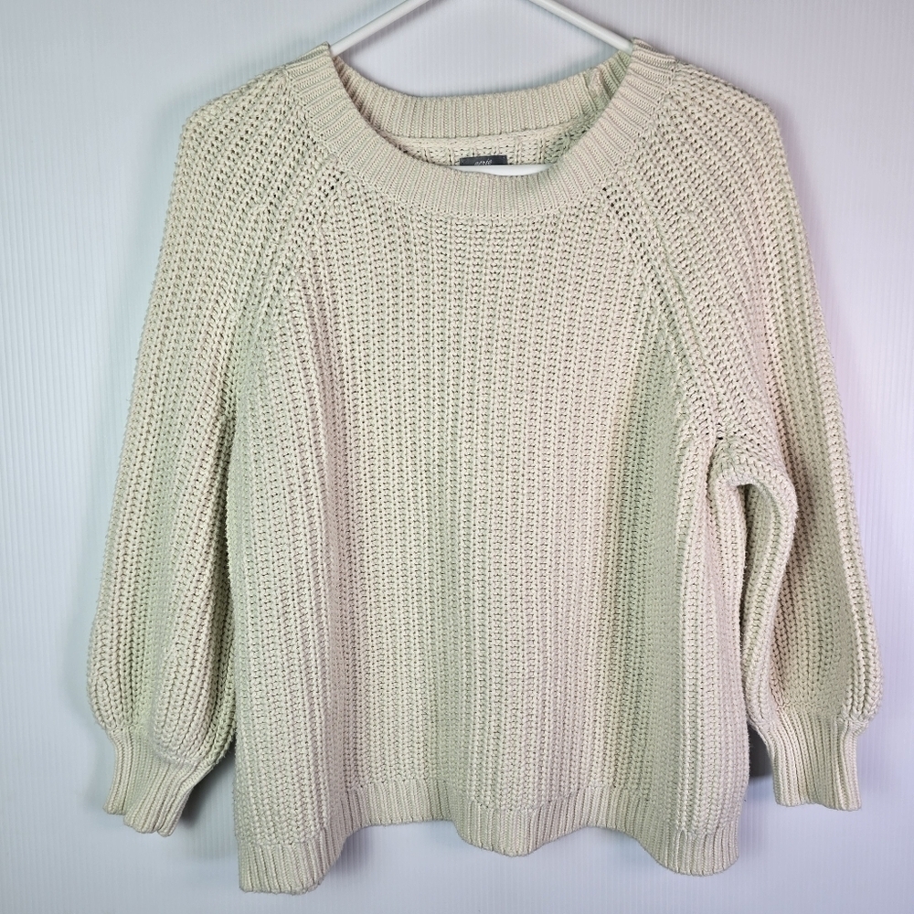 Aerie Chunky Knit Crew NeckRaglanLong Sleeve Pullover Sweater Cream Small Petite